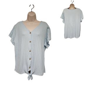 Weatherproof Vintage Front Tie Short Sleeve Sweater Blouse Size XL